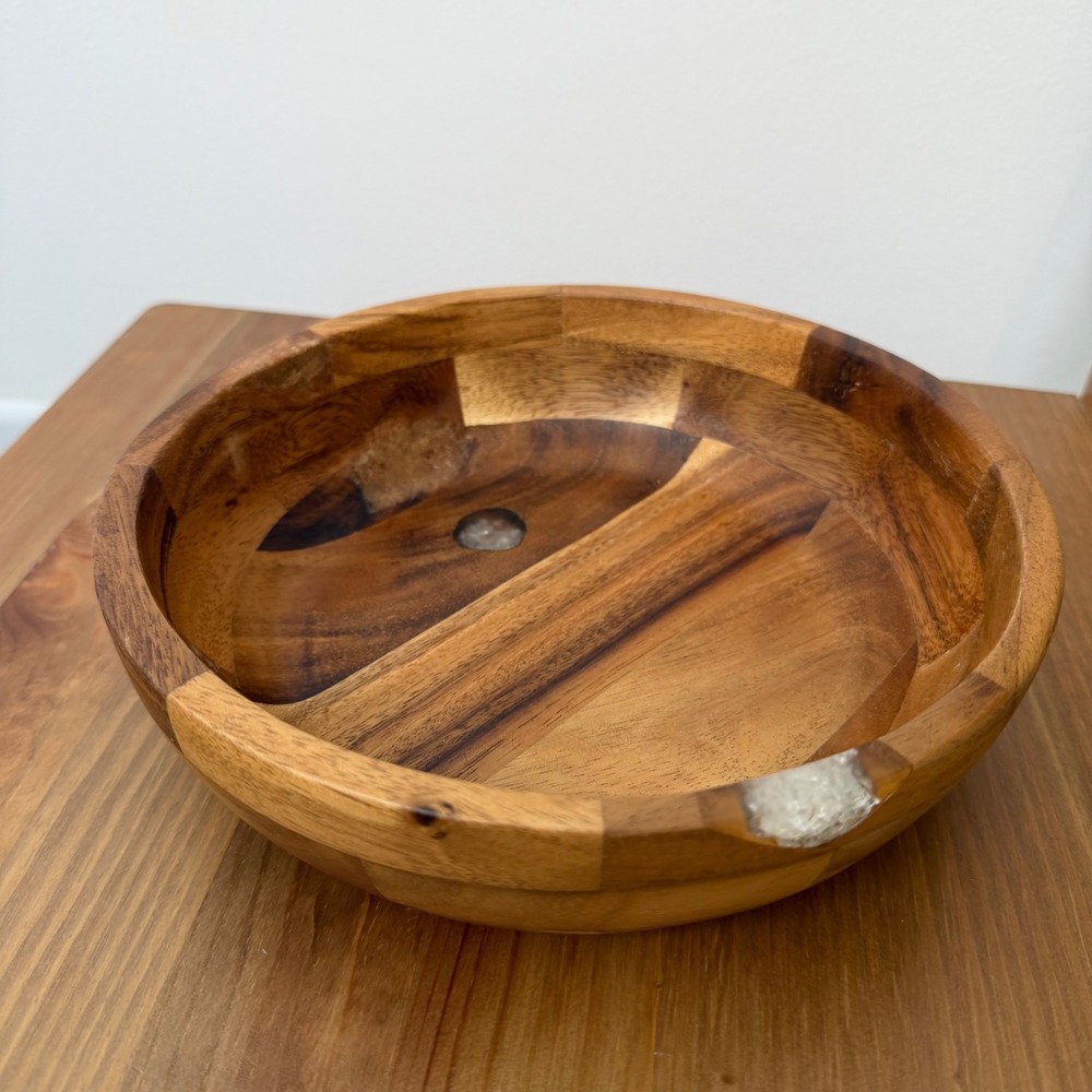 Threshold Acacia‎ Wood Serving Bowl Round Brown Rustic Parquet 8.5 Inch